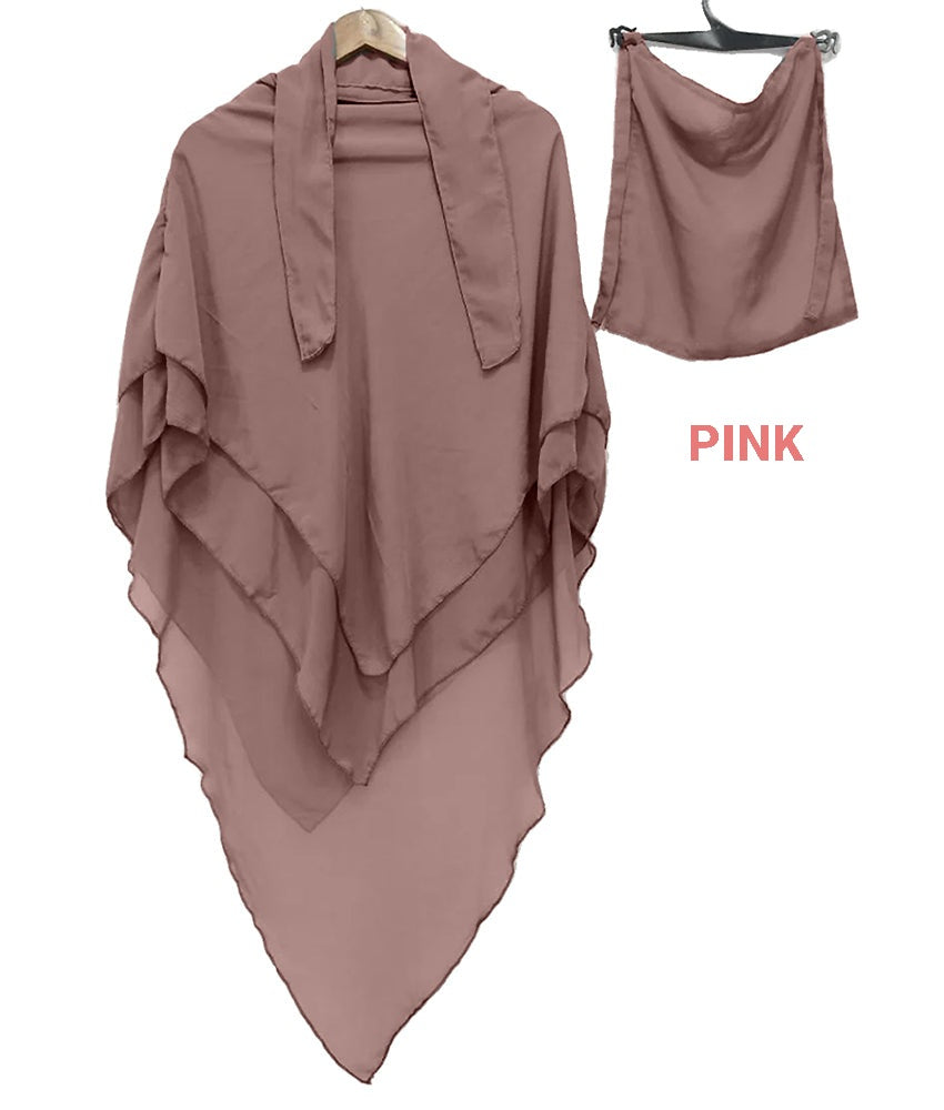 3 layer khimmer hijab (Pink)