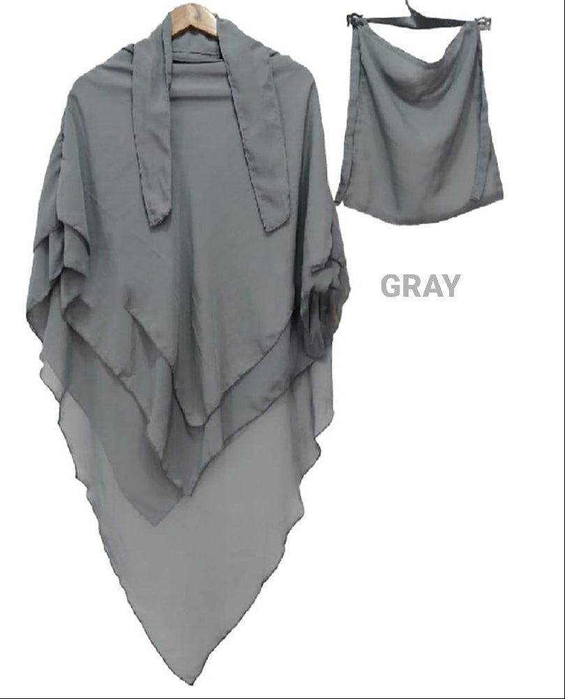 3 layer khimmer hijab (Gray)