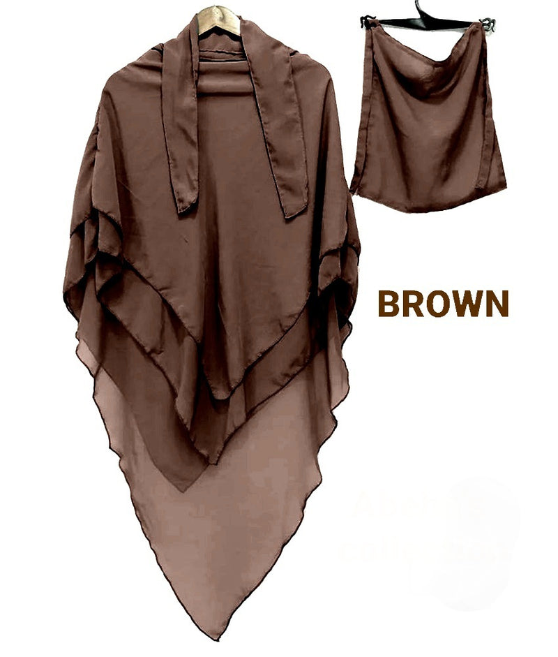 3 layer khimmer hijab (Brown)